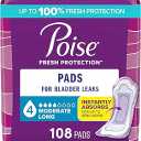 Poise Incontinence & Postpartum Pads for Bladder Leaks, 4 Drop Moderate Absorbency, Long Length, 108 Count, Packaging May Vary