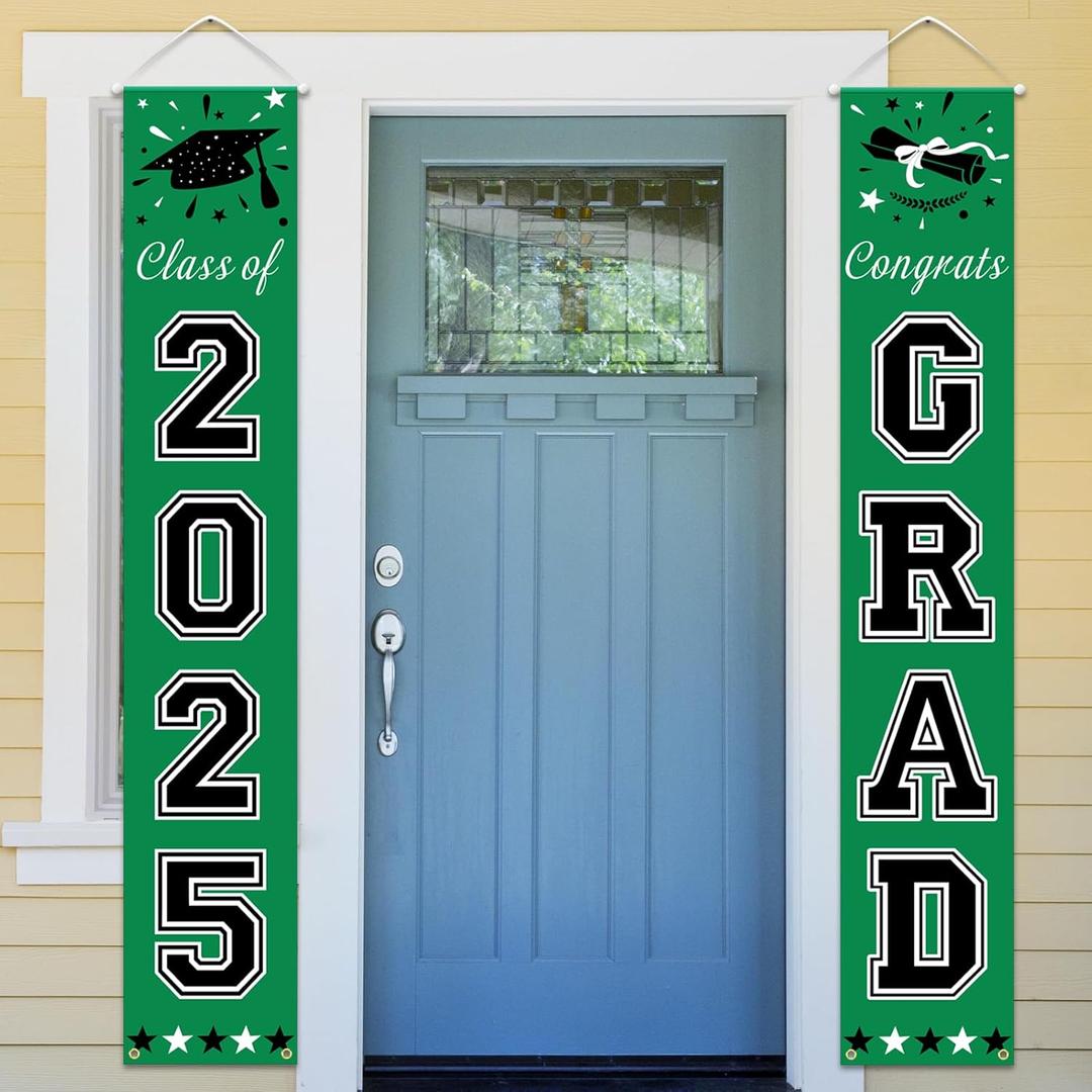 DAZONGE Green Graduation Decorations 2025 - Class of 2025 Porch Banner for Party Supplies - 2025 Graduation Party Decorations for Any Schools or Grades