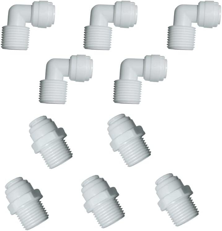 MALIDA Quick Connector Male Adapter Elbow and Straight Combination, 1/2 Inch NPT Thread x 3/8 Inch Tube OD Push to Connect Fittings, for Water Filter purification systems.(pack of 10)