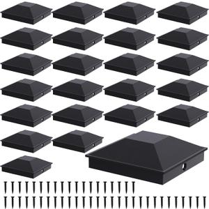 Goovilla 4x4 Post Caps Black(Actual 3.5" x 3.5"), 24 Pack Fence Post Caps with 48 Screws and Easy Installation, Sturdy Waterproof Plastic Deck Post Caps with Frosted Finishing Touch, Protect Wood Post
