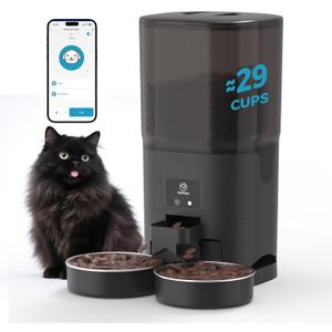 PAPIFEED 7L Automatic Cat Feeder for 2 Cats - 2.4G WiFi Timed Auto Feeder with APP Control, Cat Food Dispenser with Alexa for Multiple Cats, Detachable for Easy Clean, 1-10 Meals Per Day - Black