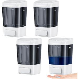Hushee 4 Pcs Plastic Wall Mounted Soap Dispenser Commercial Manual Soap Containers Wall Dispenser for Kitchen Shower Hotel Liquid Shampoo Gel Chamber(27 oz 800 ml,Brown)