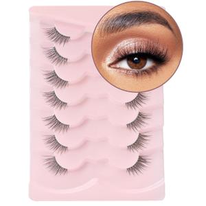 Onlyall Half Eyelashes Corner Lashes Natural Lashes Half Lashes Wispy End Lashes Corner Eyelashes 3/4 Lashes Clear Band Lashes 7 Pairs C02 (6MM-14MM)