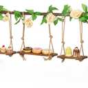 3 Tier Wooden Cupcake Stand with Swing & Flower Decor, Dessert Table Display Set with Removable Trays for Cake Fruit Snack Bread, Rustic Foldable Ladder Stand for Party, Birthday, Wedding & Events