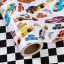 WRAPAHOLIC 30 Inch Reversible Racing Car Happy Birthday Wrapping Paper - 30 Inch x 33 Feet - Checkered Flag Wrapping Paper for Kids Boys Birthday, Baby Shower