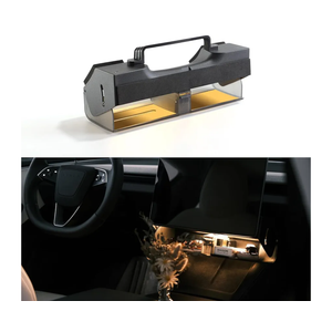 TPARTS Hidden Magnetic (Under Screen) Storage Box for Tesla Model 3 Highland 2024+/Model Y Juniper 2025+, OpenClose Design Console Organizer Dashboard Tissue Holder with Smart Warm White Light