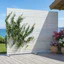 Casaphoria Metal Privacy Screen Outdoor, 72" H x 47" W Freestanding Decorative Privacy Screen for Patio Deck Balcony Garden with Stable Base, White-Louvered