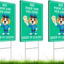 Set of 3 Double Sided 12x8 Inches Plastic Sign "No Poop and Pee Zone Keep it Clean" with Metal H-Stakes - Clean Up After Your Dog Signs - Curb Your Mutt for Lawn - Pick Up Dogs Poop Sign