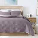 HORIMOTE HOME Quilt King Size Grayish Purple, Lightweight Quilt for Summer, Ultra-Soft Microfiber Modern Style Quilted Clouds Pattern Bedspread Quit Set 3 Pieces(1 Quilt and 2 Pillow Shams)