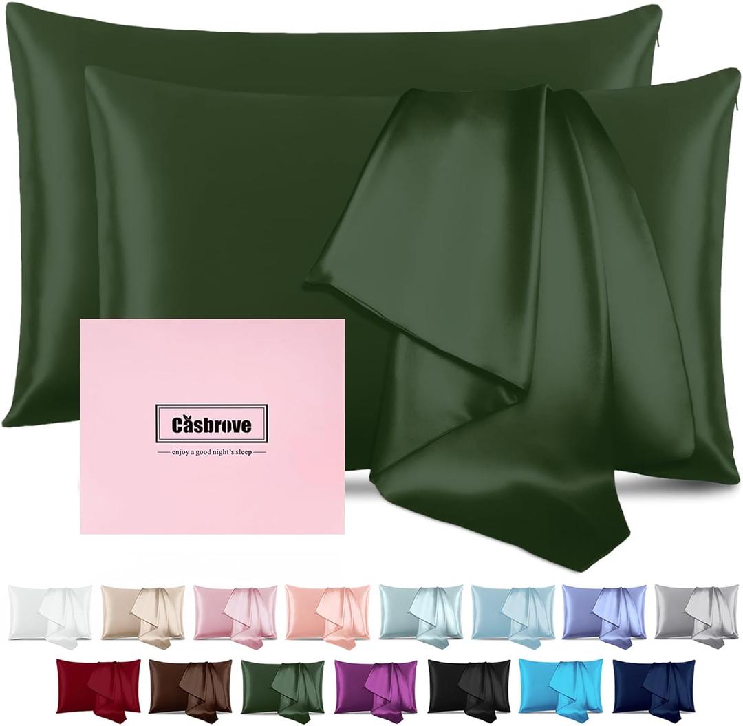 Silk Pillow Cases 2 Pack Mulberry Silk Pillowcase Soft Breathable Both Sided Natural Silk Pillowcase with Zipper Beauty Sleep Silk Pillow Cases for Gift(King,Green)