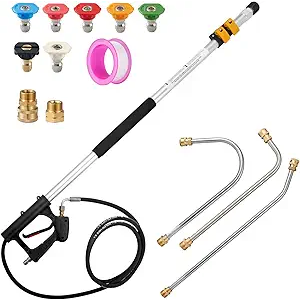 14Ft. Telescoping Pressure Washer Wand,Pressure Washer Extension Wand with 5 Piece Quick Connect Nozzle Kit，Gutter Cleaner Attachment and 5 Spray Nozzle Tips