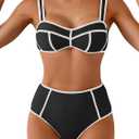 Eomenie Bikini Sets for Women Two Piece Swimsuits High Waisted Color Block Bathing Suits Tie Back Swimwear (Large, Black White)