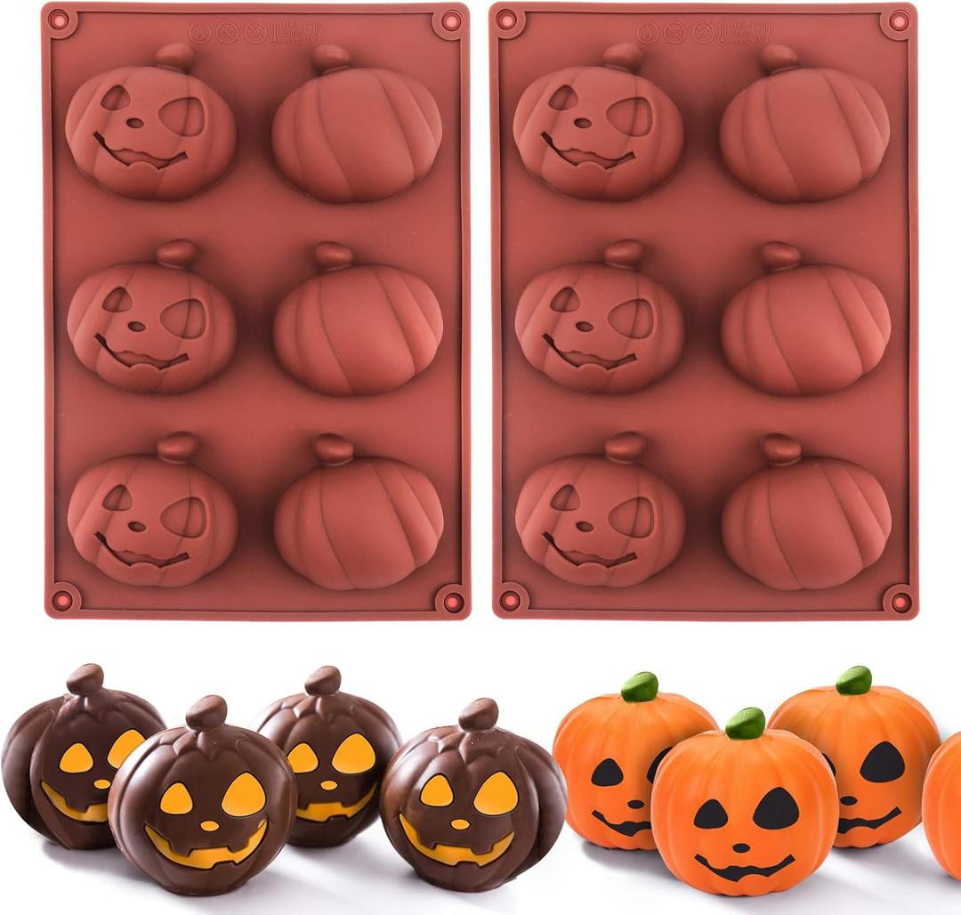 Halloween Molds Silicone for Hot Chocolate Bomb, 2 Pcs 6-Cavity Pumpkin Hot Cocoa Bomb Mold for Thanksgiving Friendsgiving Fall Baking, Hot Cocoa Bomb, Cake, Jelly