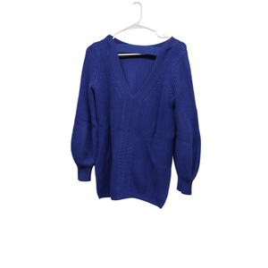LOFT Womens Blue V Back Sweater Side Slits Size S