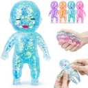 Baby Squishy Glittery- 4" Soft Squeezable Fidget Toy,Cute Sparkly Sensory Decompression Doll for Adults,Desk Decor & Anxiety Relief, Ideal for Birthday Gifts, Party Favors, Classroom Prizes (Blue)
