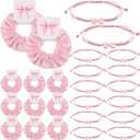 Hoteam 10 Sets Coquette Party Gifts Bulk Adjustable Coquette Bow Braid String Bracelets Pink Hair Scrunchies with Bow Cards Cheerleader Birthday Party Favor for Cheer Dance Team Friends Gift