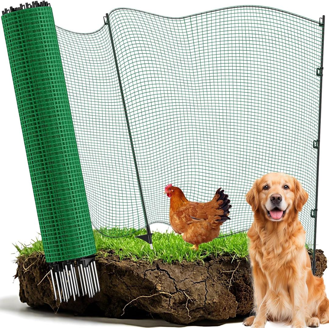 Temporary Fence with Posts, 4x100 Animal Barrier Dog Portable Fencing with Fiberglass Stake Windbreak Rope, Safety Snow Plastic Netting Roll for Garden Backyard Outdoor Protect
