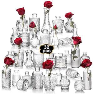 Mavora Max Clear Bud Vases Bulk 40 ,Small Flower Vases for Wedding,Glass Vintage Vase Set for Centerpieces,Recepetion,Home