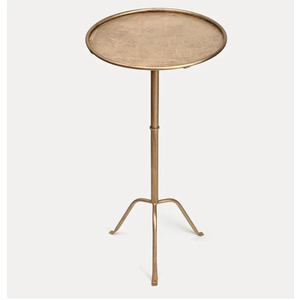 SUJUN Metal Martini Side Table, Antique Brass – Compact Art Deco Design, Raised Edge, Easy Assembly, 12.5" Diameter, 27.5" Height, Stylish and Functional Cocktail Table