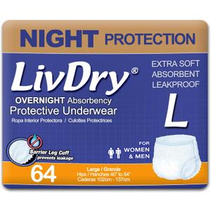 LivDry Overnight Protective Underwear Large size Count: 64