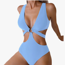 Women's Deep V Neck One Piece Swimsuit O-Ring Swimwear Sexy Cut Out Bathing Suit, Size M