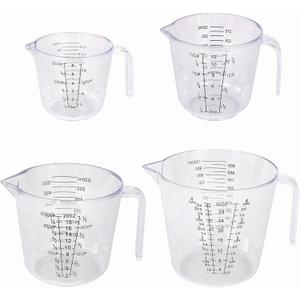 4Pcs Measuring Cups Sets,4 Sizes 150/300/600/1000ML,Liquid Measuring Cups For Kitchen BPA Free Plastic with Nozzle Handle Multiple Measurement Scales Thick (White)