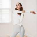 Women Ballet Wrap Top Long Sleeve Self Tie Dance Shirt Pilates Yoga Tops Y2k Workout Active Blouses (White, S)