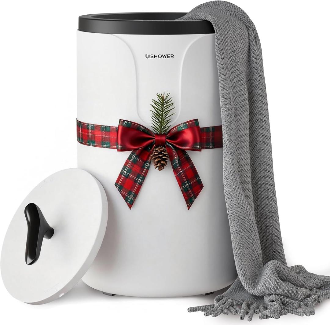 USHOWER Towel Warmers for Bathroom, 20L Large Towel Warmer Bucket for Spa & Massage, Auto Shut-Off Towel Heater Fits Two 40"x70" Oversized Towels, Blankets, Bathrobes, PJ's (White & Black)