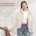Womens Winter Cropped Puffer Jacket Coat Casual Quilted Baggy Long Sleeve Zip Down Jackets Outerwear (Beige, S)