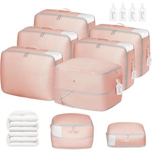 DIMJ Comforter Storage Bag 6 Pack - Blanket Storage Organizer Compression Bags, Large Capacity Ultra Space Saving Self Compression Organize for Bedding, Pillow, Duvet, Sheet Storage with Zipper Window (Pink)