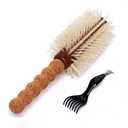 Boar Bristle Round Brush for Blow out with Cleaner Tool for Fine Hair, Blonde Bristles with Cork Handle, 2.8'' Barrel Large Round Boar Bristle Hair Brush for Blow Drying, Add Volume & Shine for Women
