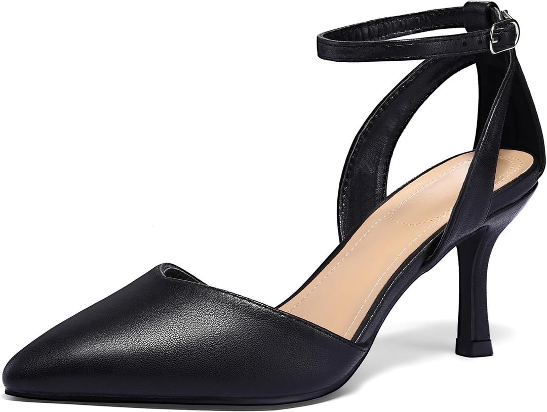 mysoft Women's Pumps Shoes Pointed Toe Kitten Low Heels Stiletto Ankle Strap Closed Toe Wedding Party Dress Sandals (7.5)