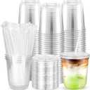 100PCS 12 oz Disposable Plastic Cups with Flat Lids and Clear Straws, Round Bottom To Go Iced Coffee Cups, Small Sturdy Drink Cups for Soda, Smoothies, Cold Beverage, Juice Bars, Valentine's Day