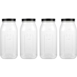 64 Ounce Clear Plastic Mason Jars With Screw On Lid, Reusable Empty Jars for Food Storage, BPA Free Containers for Sealing, Dry Food, Snacks, Candies, Breakage-proof, (Black - 4 Pack)