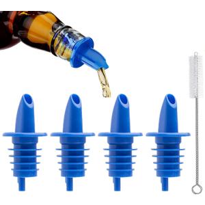 4 Pack Plastic Liquor Free Flow Pourers, Liquor Bottle Pourers for Alcohol, Syrup, Olive Oil, Mixed Drinks, Vinegar (Blue-4 Pack)