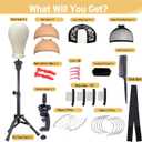 22 Inch Wig Head Mannequin Head for Wigs, Wig Stand with Head for Hair Styling Practice Display Wigs Making Tripod Stand with T Pins Set