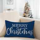 Blue Christmas Lumbar Pillow Cover 12x20 Inches for Xmas Decorations Merry Christmas Throw Pillow Covers Winter Holiday Cushion Case Decoration for Sofa Couch