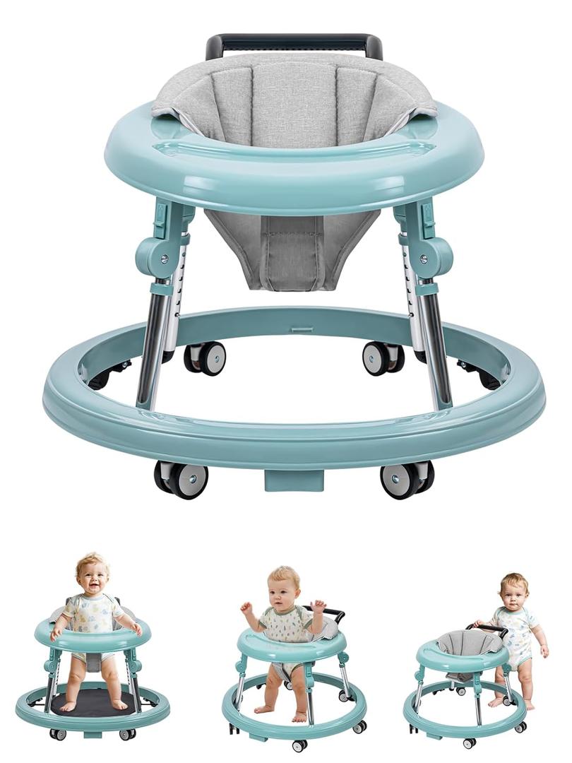 Baby Walker with Wheels, Activity Center with Mute Wheels Anti-Rollover, 5-Position Height Adjustable Foldable Baby Walker for Boys and Girls from 6-18 Months with Footrest