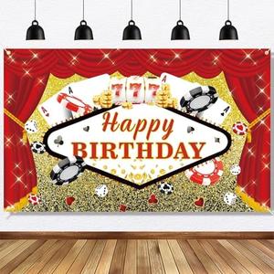 Ushinemi Casino Theme Party Decorations Las Vegas Casino Night Happy Birthday Banner, Poker Party Decorations Casino Birthday Party Supplies 6 x 3.6ft