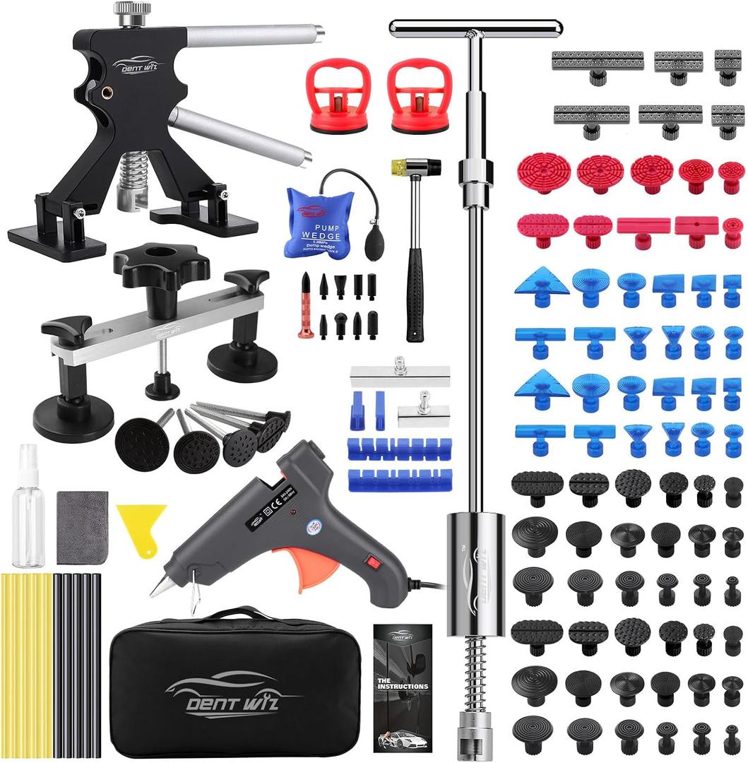 Car Dent Repair Kit - Slide Hammer, Glue Gun Dent Puller, Adjustable Bridge Puller, Suction Cup for Big and Small Auto Body Paintless Dent Removal & Metal Surface Repair, Safe for Paint