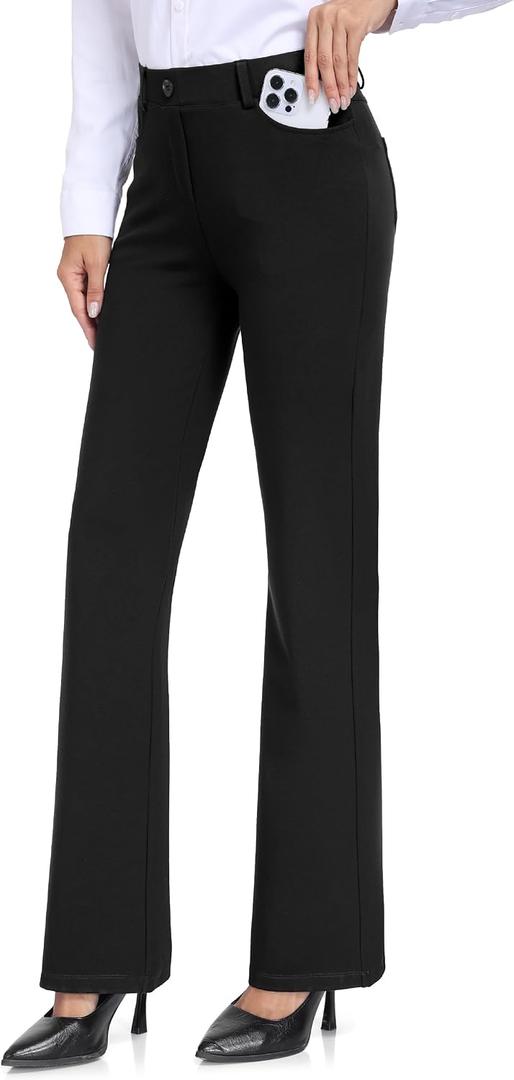 Tall Women's 34/36/38 Inseam Bootcut Dress Pants Office Work Yoga Slacks Stretch Business Casual Trousers (Black, L)