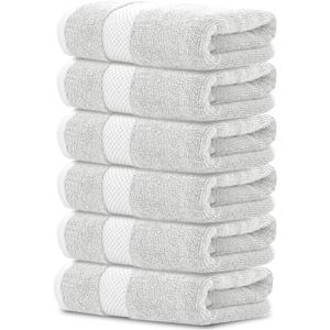 White Classic Luxury Silver Hand Towels - Soft 100% Turkish Cotton | Highly Absorbent Hotel spa Bathroom Towel Collection | 16x30 Inch | Set of 6