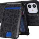 iCoverCase Wallet Case for iPhone 12/12 Pro Compatible with MagSafe, Magnetic Detachable Card Slots Holder PU Leather Kickstand Wireless Charging Case 6.1 Inch (Black Leopard)