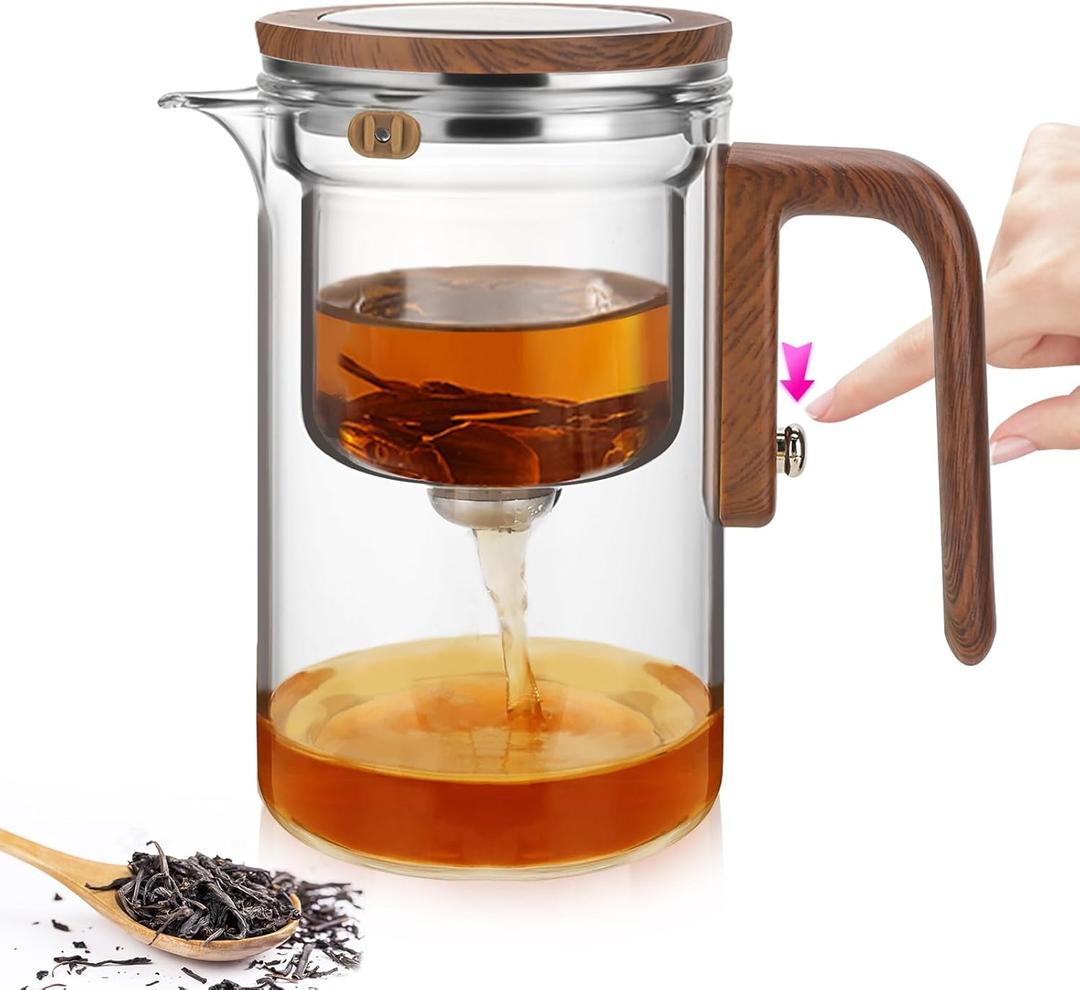 Enchanti Tea Pot, Glass Teapot with Removable Infuser, Magnetic Loose Leaf Tea Steeper, Magic Tea Pot with Strainer for Water Separation, Gift Package, 20.3oz/600ml