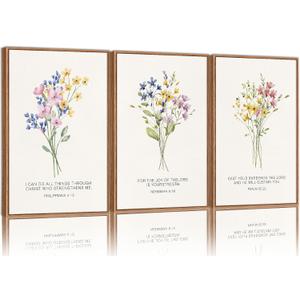 KYLESONLIE Christian Scripture Floral Framed Canvas Wall Art Set, Wildflower Bible Verse Posters Wall Decor, Religious Faith Art Paintings for Living Room Bedroom Dining Room Office Church 16"x24"x3