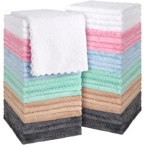 Orighty Ultra Soft Washcloths 48 Pack, Premium Microfiber Towel Sets 12 x 12 inches, Absorbent and Quick Drying Coral Velvet Washcloth, Versatile Wash Cloth for Bathroom, Hotel, and Gym (Multi-Colors) (48 Pack Washcloths)