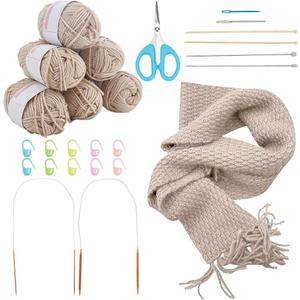 WEBEEDY Scarf Knitting Kit Complete Knitting Starter Kit for Adults, Learn to Knit Scarf Set with Yarn, Knit Needles, Detailed Video Tutorial for Beginners Craft Set Supplies