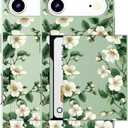 Compatible for iPhone 17 Air Case with Card Holder Cute - Kawaii Design Military-Grade Drop Protection Rugged Wallet Cases for Women (Green Magnolia Flowers Florals)
