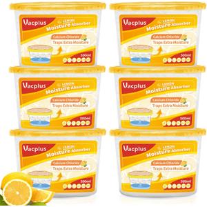 Vacplus Moisture Absorbers 4 Pack, 10.5 Oz Portable Humidity Absorber Boxes for Your Bathroom, Closet & Car, Dehumidifier with Lemon Fragrance, Yellow