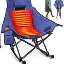 Suteck Heated Rocking Camping Chair - Fully Thicker Padded Heated Chairs for Outdoor Sports W/3 Heat Levels for Back & Seat, Heated Folding Chair for Adults with Carry Bag- Battery NOT Included (Navy Blue)